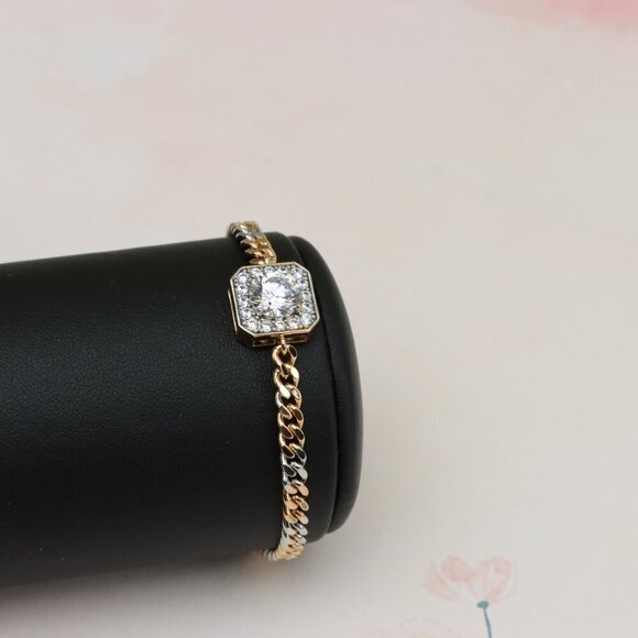 "Two-Tone Chain Bracelet with Sparkling Centerpiece, XPBL0787 - Picture 7 of 13